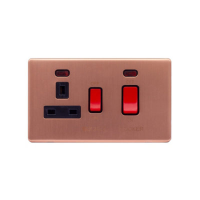 Lieber Brushed Copper 45A Cooker Control Unit & Neon-Black Insert Screwless