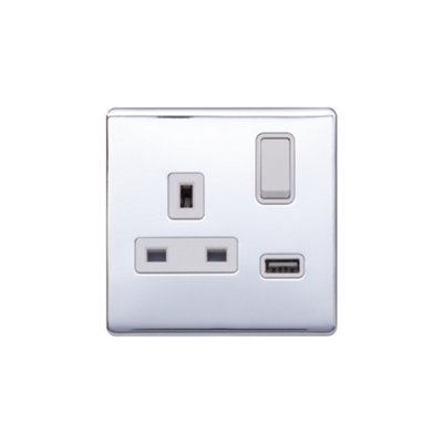 Lieber Polished Chrome 1 Gang 13A DP Socket with USB-A 3.1A
