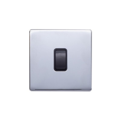 Lieber Polished Chrome 10A 1 Gang 2 Way Switch - Black Insert Screwless