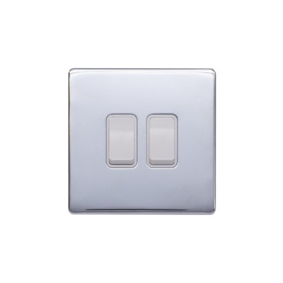 Lieber Polished Chrome 10A 2 Gang 2 Way Switch - White Insert Screwless