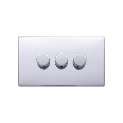 Lieber Polished Chrome 3 Gang 2 -Way Intelligent Dimmer 100W LED (250w Halogen/Incandescent)
