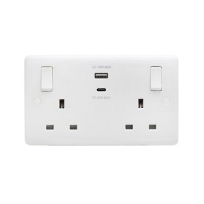 Lieber Silk White 13A 2 Gang Super-Fast Charge 45W USB A+C Socket