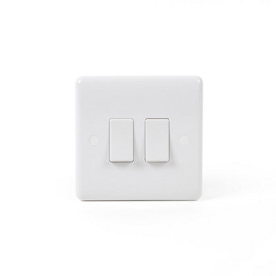 Lieber Silk White 2 Gang Intermediate Light Switch - Curved Edge