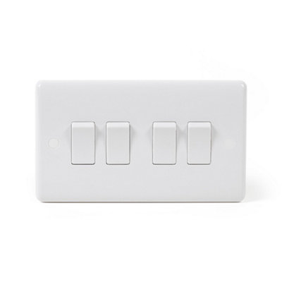 Lieber Silk White 4 Gang 2 Way 10A Light Switch - Curved Edge