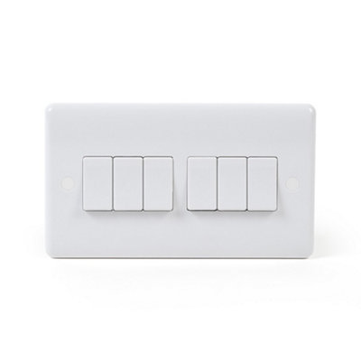 Lieber Silk White 6 Gang 2 Way 10A Light Switch - Curved Edge