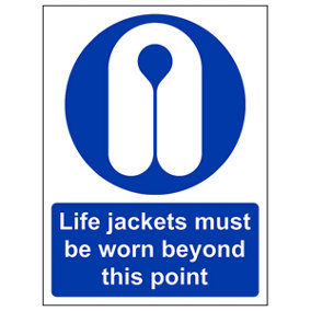 Life Jackets Worn Beyond Point Sign - Rigid Plastic - 200x300mm (x3)
