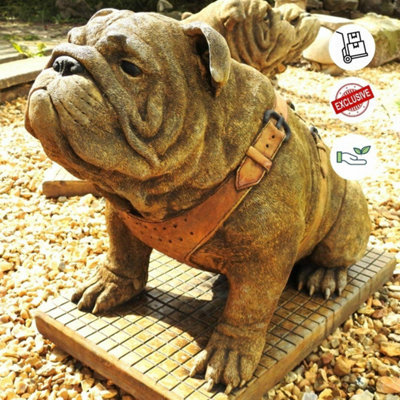 Life Size Sitting British Bulldog Stone Garden Ornament DIY at B Q