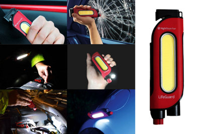 LifeGuard - 5-in-1 Car Emergency Tool with LED Work Light and Torch, 200 lumens floodlight, Seat belt cutter, Window breaker