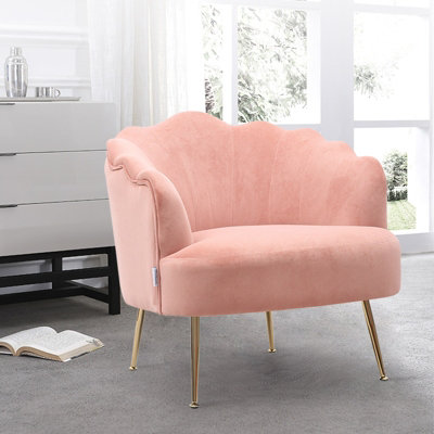 Lifeideas Pink Velvet Shell Accent Chair with Metallic Legs | DIY at B&Q