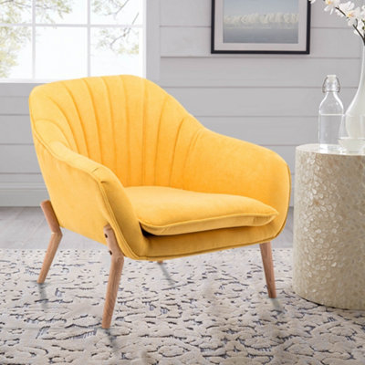Lifeideas Yellow Faux Wool Upholstered Armchair with Wooden Legs And