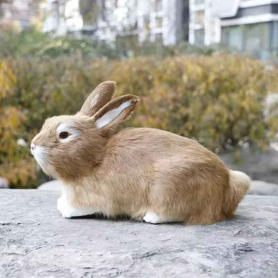 Lifelike Brown Faux Fur Rabbit Toy Realistic Figurine Decor
