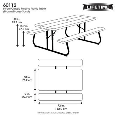 Lifetime 182.9 cm Classic Folding Picnic Table