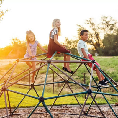 10ft Outdoor Kids Climbing Dome - Metal Climber Playset With Colorful Rocks For Backyard