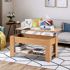Lift up Top Coffee Table with storage and shelf living room(Oak)