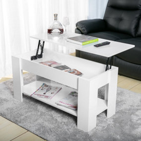 Lift up Top Coffee Table with storage and shelf living room(White)