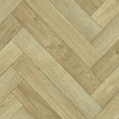 Light Beige Herringbone Wood Effect Vinyl Flooring For LivingRoom, Kitchen, 2mm Felt Backing Vinyl -2m(6'6") X 3m(9'9")-6m²