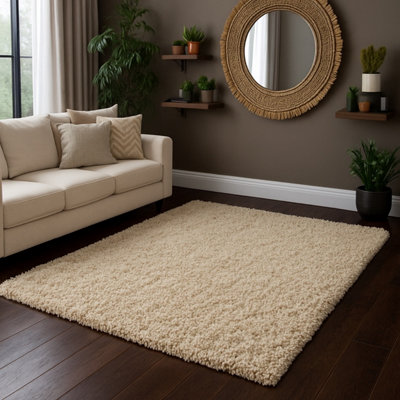 Light Beige Large Area Shaggy Rug Soft Texture 5 Pile thickness for ...