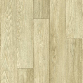 Light Beige Wood Effect Non Slip Vinyl Flooring For LivingRoom, Kitchen, 2mm Cushion Backed Vinyl Sheet-1m(3'3") X 2m(6'6")-2m²