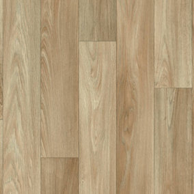 Light Beige Wood Effect Vinyl Flooring For LivingRoom, Kitchen, 2mm Thick Cushion Backed Vinyl Sheet -1m(3'3") X 2m(6'6")-2m²