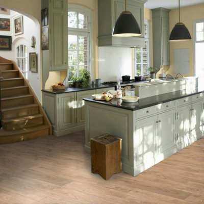Light Beige Wood Effect Vinyl Flooring For LivingRoom, Kitchen, 2mm Thick Cushion Backed Vinyl Sheet -3m(9'9") X 3m(9'9")-9m²