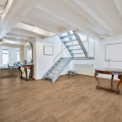 Light Beige Wood Effect Vinyl Flooring For LivingRoom, Kitchen, 2mm Thick Cushion Backed Vinyl Sheet -3m(9'9") X 3m(9'9")-9m²