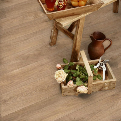 Light Beige Wood Effect Vinyl Flooring For LivingRoom, Kitchen, 2mm Thick Cushion Backed Vinyl Sheet -3m(9'9") X 3m(9'9")-9m²