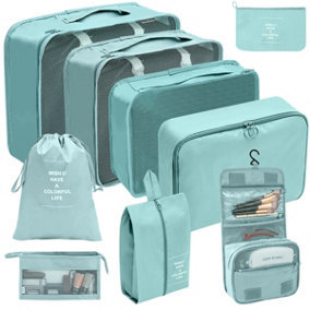 Light Blue 9PC Cosmetic Washing Outdoor Luggage Storage Bag