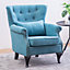 Light Blue Linen Upholstered Wing Back Occasional Armchair Sofa Chair Accent Lounge Chair with Lumbar Pillow