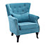 Light Blue Linen Upholstered Wing Back Occasional Armchair Sofa Chair Accent Lounge Chair with Lumbar Pillow