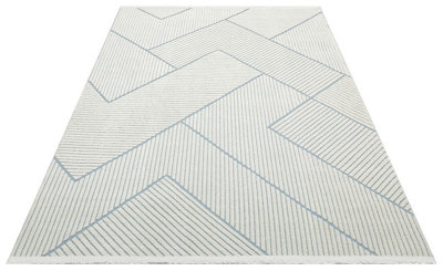 Light Blue Outdoor Rug, Geometric Striped Stain-Resistant Rug For Patio Decks, 3mm Modern Outdoor Area Rug-160cm X 220cm