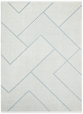 Light Blue Outdoor Rug, Geometric Striped Stain-Resistant Rug For Patio Decks, 3mm Modern Outdoor Area Rug-160cm X 220cm