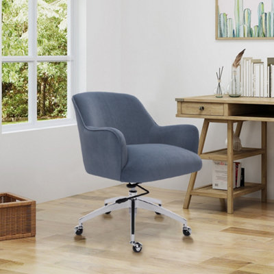 Light Blue Velvet Swivel Office Chair Desk Chair with Armrest