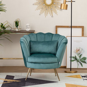 Light Blue Velvet Upholstered Scalloped Lotus-like Chair with Metal Legs