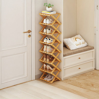 Light Brown 8-Tier Bamboo Folding Shoe Rack