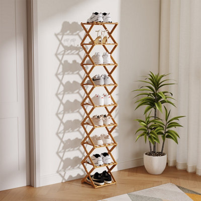 Light Brown 9-Tier Bamboo Folding Shoe Rack