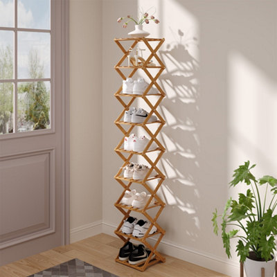 Light Brown 9-Tier Bamboo Folding Shoe Rack