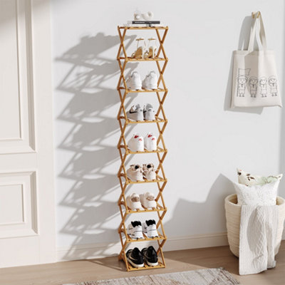 Light Brown 9-Tier Bamboo Folding Shoe Rack