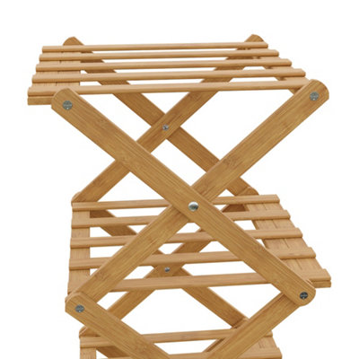 Light Brown 9-Tier Bamboo Folding Shoe Rack