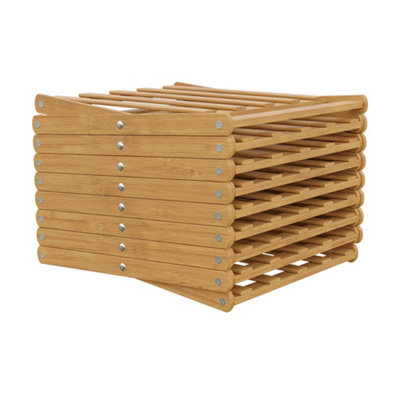 Light Brown 9-Tier Bamboo Folding Shoe Rack