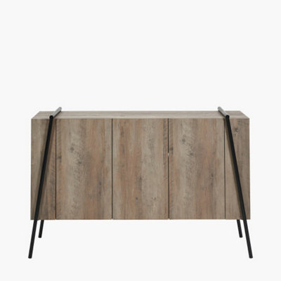 Light Brown Wood and Black Metal 3 Door Sideboard Wood Veneer TV 