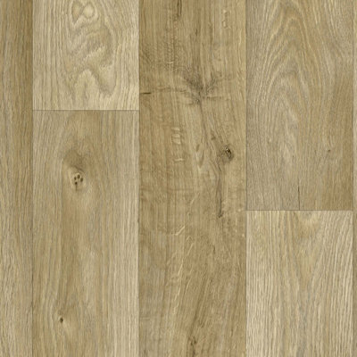 Light Brown Wood Effect Anti Slip Vinyl Flooring For LivingRoom, Kitchen, 1.90mm Vinyl Sheet-6m(19'8") X 3m(9'9")-18m²