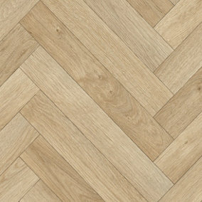 Light Brown Wood Effect Herringbone Pattern Vinyl Flooring For DiningRoom LivingRoom And Kitchen Use-6m X 3m (18m²)