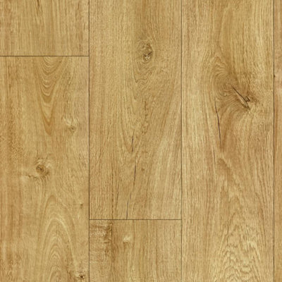 Light Brown Wood Effect Non Slip Vinyl Flooring For LivingRoom, Kitchen, 2mm Felt Backing Vinyl Sheet-7m(23') X 2m(6'6")-14m²