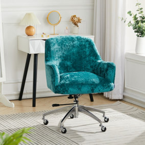 Light Cyan Ice Velvet Swivel Home Office Chair Desk Chair with Armrest