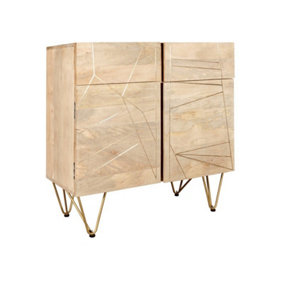 Light Gold 2 Door Medium Sideboard - Solid Mango Wood - L40 x W90 x H80 cm