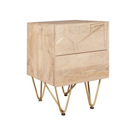 Light Gold 2 Drawer Side Table - Solid Mango Wood - L40 x W45 x H60 cm