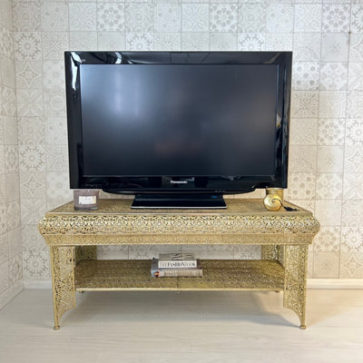 Light Gold Embossed Metal Coffee Table / TV Stand - Agadir Range