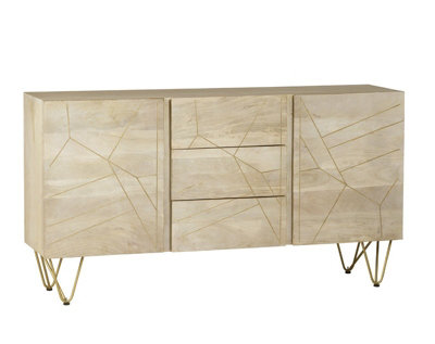 Light Gold Extra Large Sideboard 3 Drawers And 2 Doors - Solid Mango Wood - L40 x W160 x H85 cm