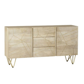 Light Gold Extra Large Sideboard 3 Drawers And 2 Doors - Solid Mango Wood - L40 x W160 x H85 cm