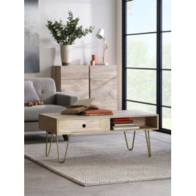 Light Gold Rectangular Coffee Table with Drawer